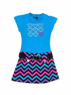 Pink & Violet Girls Blue Chevron Heart Rhinestone Dress Size XS 4/5